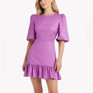 Veronica Beard Lilac Lavender Purple Puff sleeve Cutout Mini Dress Designer 6 /M